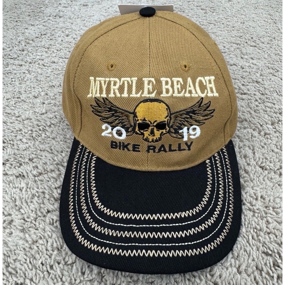 Myrtle Beach Bike Rally Hat 2019 Skull Wings Khaki Black Motorcycle Baseball Cap